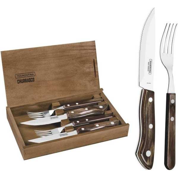 Tramontina - Couteaux et fourchettes Bueno, 4pcs, INOX Pleine Soie et Bois