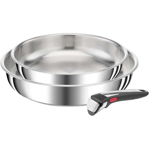 Tefal Ingenio Preference On Lot de 2 Poêles 24/28 cm + poignée amovible, Induction, Acier inoxydable, Empilable, Compatible