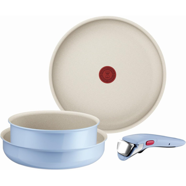 Tefal Ingenio Serenity, Batterie de cuisine 4pièces, Revêtement antiadhésif, Poignée amovible sécurisée, Design empilable,