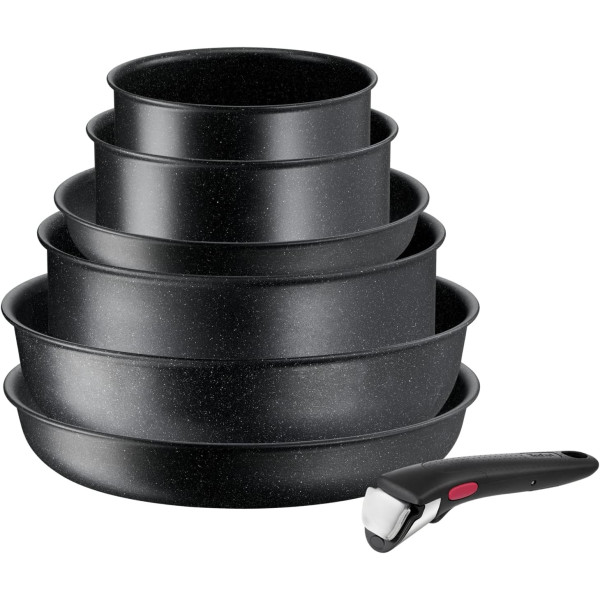 Tefal Ingenio Batterie de cuisine 7 pièces, Induction, Revêtement antiadhésif, Empilable, Gain de place, Indicateur de