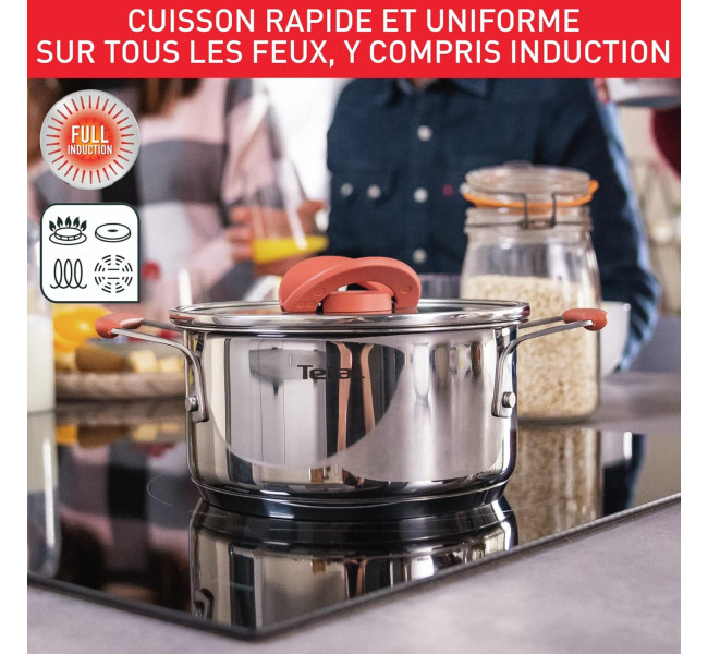 Tefal Ingenio Batterie de cuisine 7 pièces, Induction, Revêtement antiadhésif, Empilable, Gain de place, Indicateur de