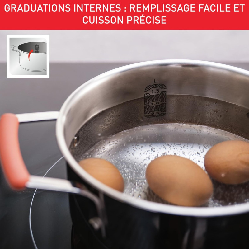 Tefal Ingenio Batterie de cuisine 7 pièces, Induction, Revêtement antiadhésif, Empilable, Gain de place, Indicateur de