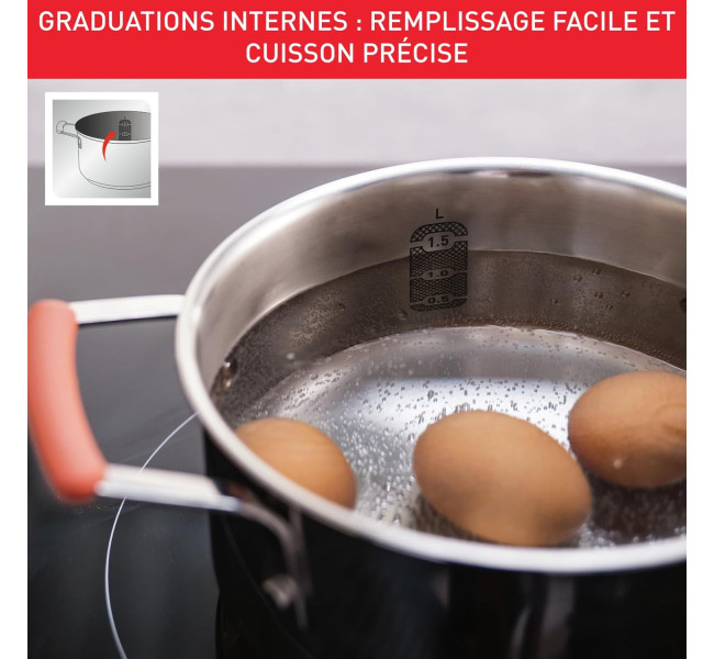 Tefal Ingenio Batterie de cuisine 7 pièces, Induction, Revêtement antiadhésif, Empilable, Gain de place, Indicateur de