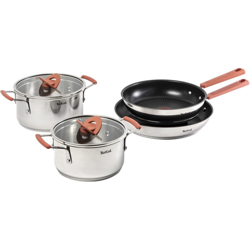 Tefal Ingenio Batterie de cuisine 7 pièces, Induction, Revêtement antiadhésif, Empilable, Gain de place, Indicateur de