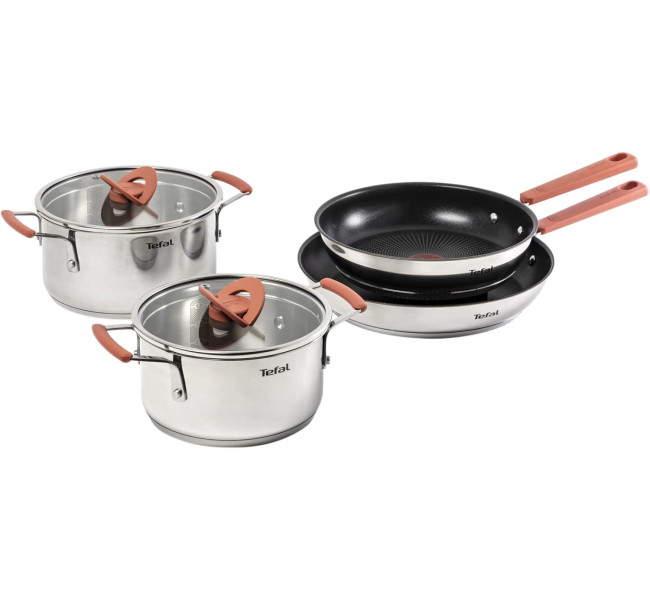 Tefal Ingenio Batterie de cuisine 7 pièces, Induction, Revêtement antiadhésif, Empilable, Gain de place, Indicateur de