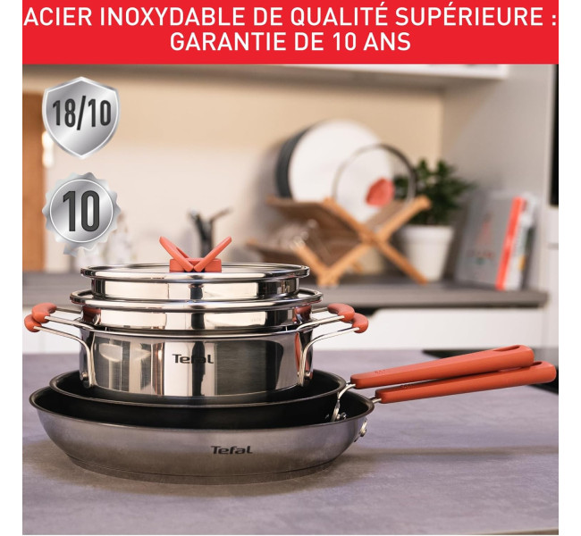 Tefal Ingenio Batterie de cuisine 7 pièces, Induction, Revêtement antiadhésif, Empilable, Gain de place, Indicateur de