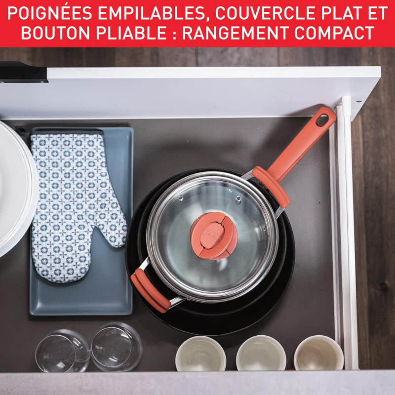 Tefal Ingenio Batterie de cuisine 7 pièces, Induction, Revêtement antiadhésif, Empilable, Gain de place, Indicateur de