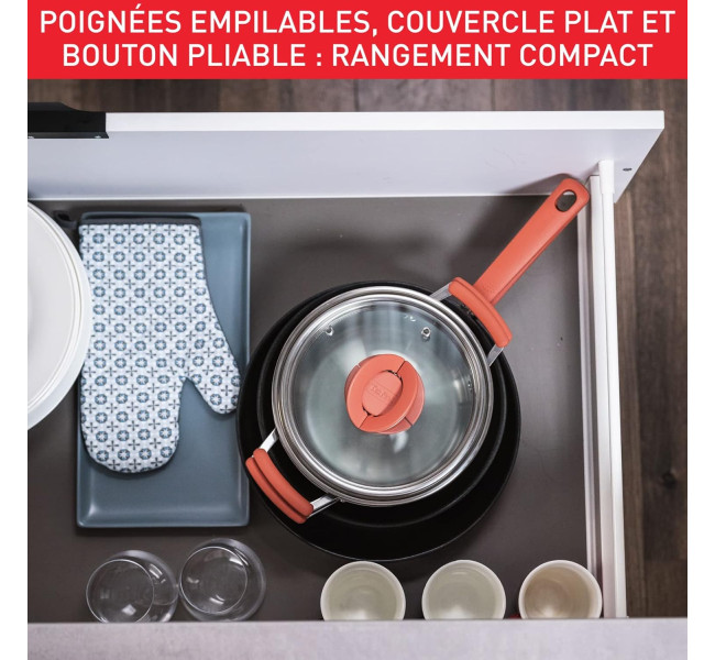 Tefal Ingenio Batterie de cuisine 7 pièces, Induction, Revêtement antiadhésif, Empilable, Gain de place, Indicateur de