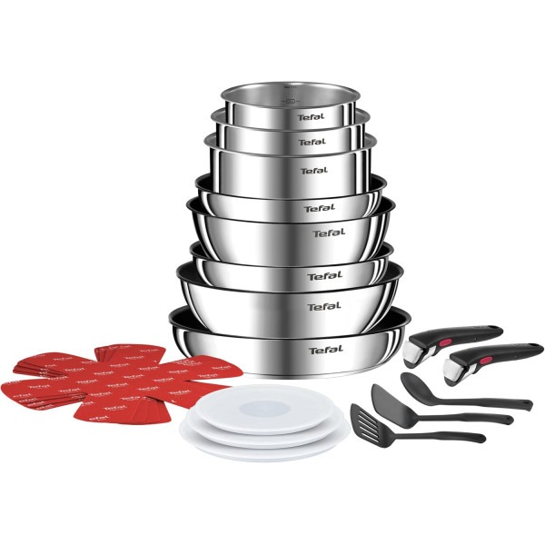 Tefal Ingenio Batterie de cuisine 20 pièces, Poêles, Casseroles, 2 poignées amovibles, Induction, Revêtement antiadhésif,