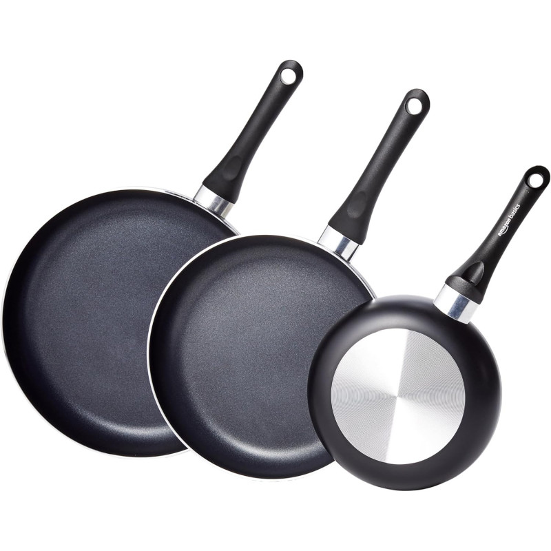 Amazon Basics Batterie de cuisine anti-adhésive 8 pièces, Noir