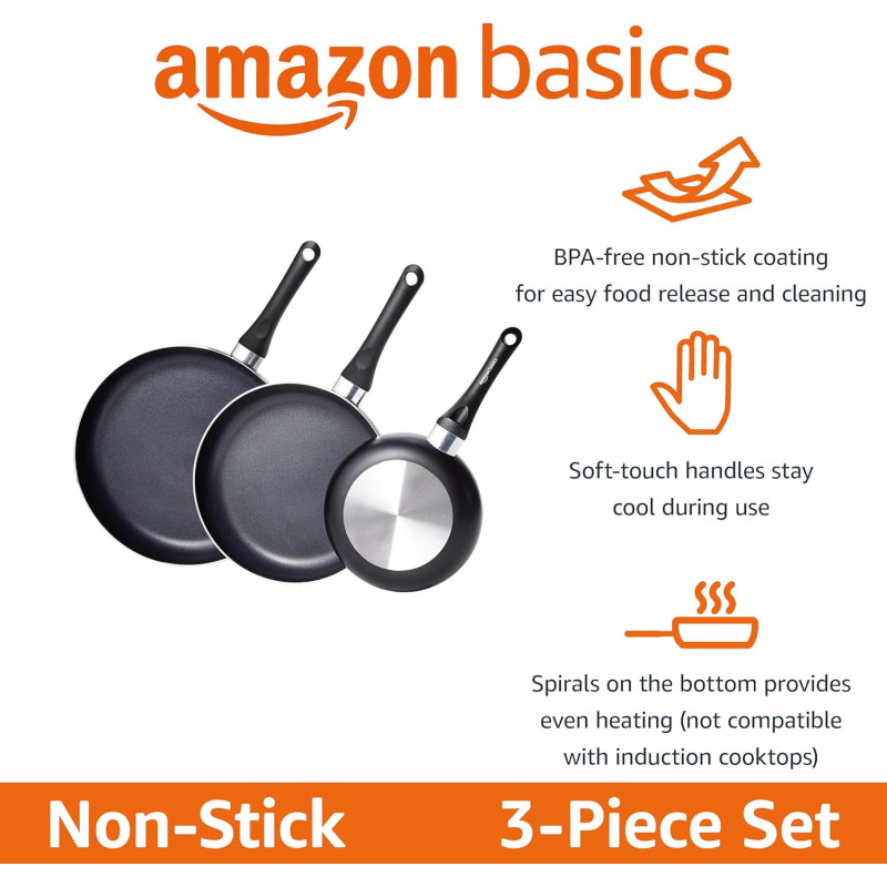 Amazon Basics Batterie de cuisine anti-adhésive 8 pièces, Noir