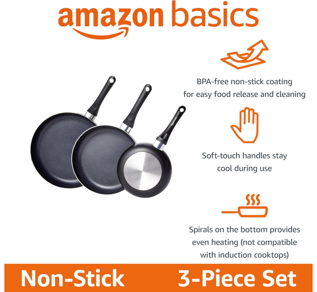 Amazon Basics Batterie de cuisine anti-adhésive 8 pièces, Noir