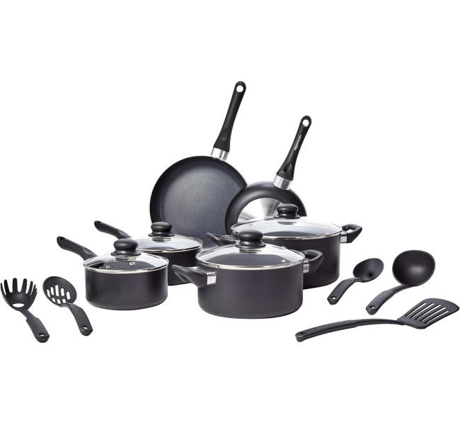 Amazon Basics Batterie de cuisine anti-adhésive 8 pièces, Noir