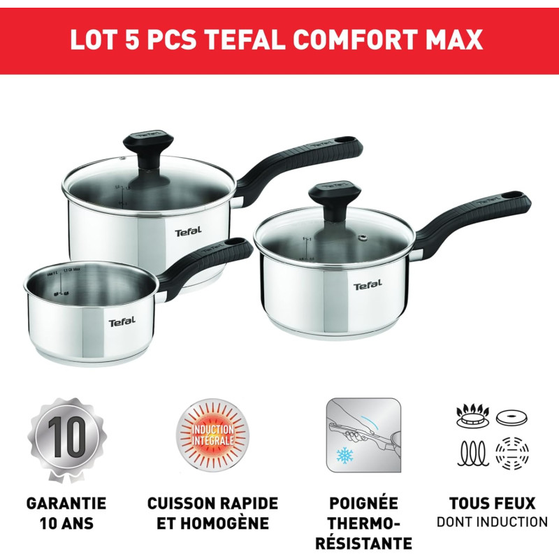 Tefal Ingenio Batterie de cuisine 7 pièces, Induction, Revêtement antiadhésif, Empilable, Gain de place, Indicateur de