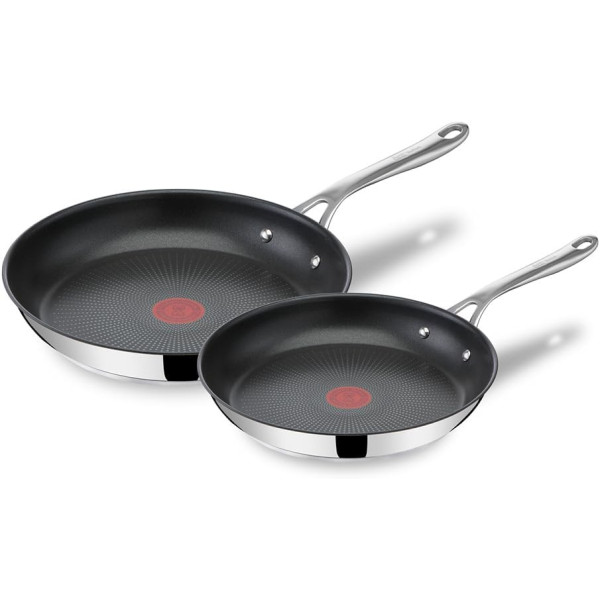Tefal Jamie Oliver Cook's Direct Inox Lot de 2 poêles 24/28 cm, Induction, Revêtement antiadhésif, Indicateur de cuisson,