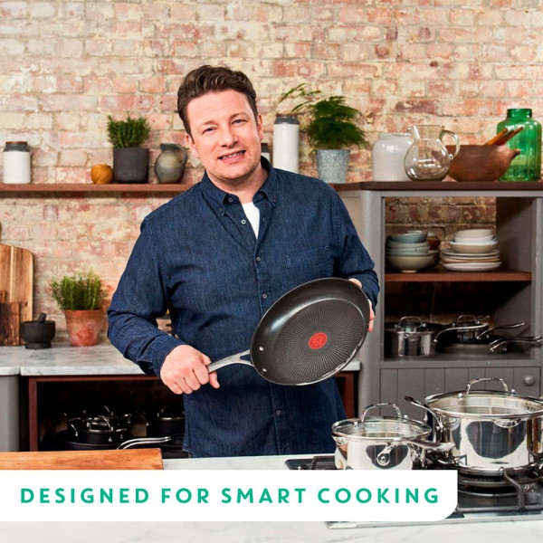 Tefal Jamie Oliver Cook's Direct Inox Lot de 2 poêles 24/28 cm, Induction, Revêtement antiadhésif, Indicateur de cuisson, 2