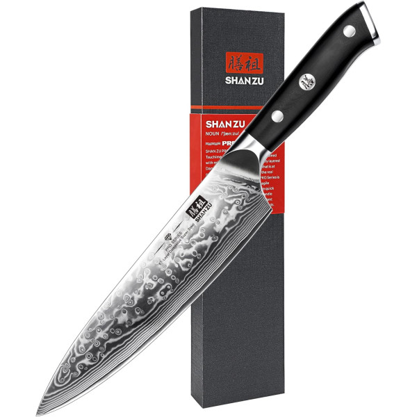 SHAN ZU Couteau Japonais de Chef 20cm, Couteau Damas en Acier Japonais 67 Couches Super Tranchant, Poignée G10 - PRO Series