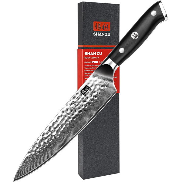SHAN ZU Couteau Japonais de Chef 20cm, Couteau Damas en Acier Japonais 67 Couches Super Tranchant, Poignée G10 - PRO Series 2