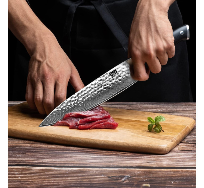 SHAN ZU Couteau Japonais de Chef 20cm, Couteau Damas en Acier Japonais 67 Couches Super Tranchant, Poignée G10 - PRO Series