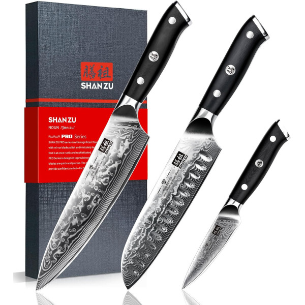 SHAN ZU Couteau Japonais de Chef 20cm, Couteau Damas en Acier Japonais 67 Couches Super Tranchant, Poignée G10 - PRO Series 2