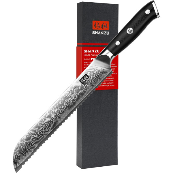 SHAN ZU Couteau Japonais de Chef 20cm, Couteau Damas en Acier Japonais 67 Couches Super Tranchant, Poignée G10 - PRO Series 2