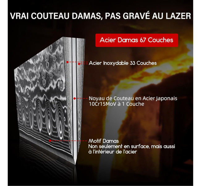 SHAN ZU Couteau Japonais de Chef 20cm, Couteau Damas en Acier Japonais 67 Couches Super Tranchant, Poignée G10 - PRO Series